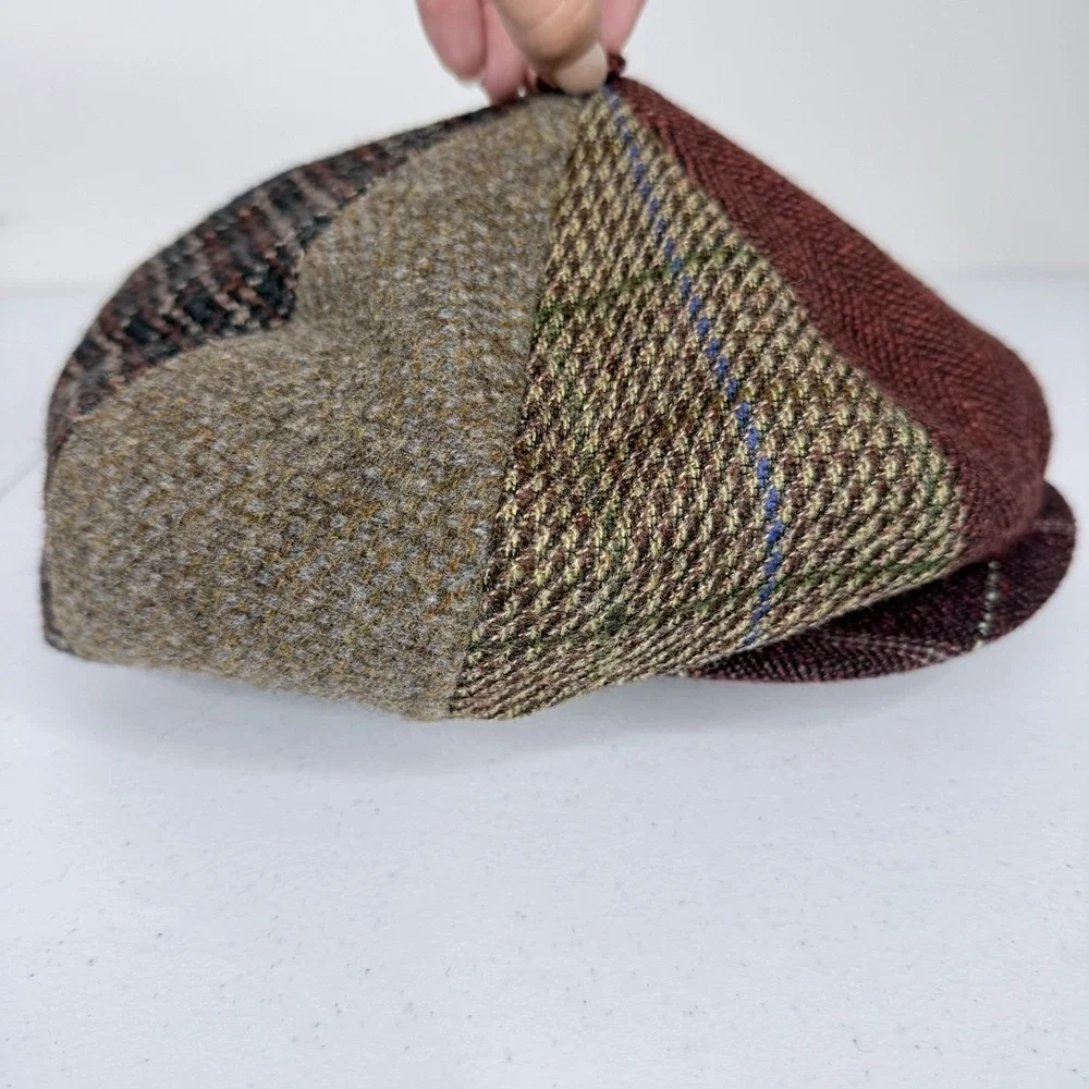 Doria Gruppo Borsalino Italian Wool Patchwork Newsboy Cap Hat Mens Large 7.5